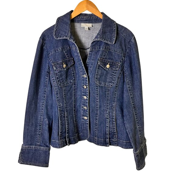 Dressbarn XL Fitted Denim Jean Jacket Womens Button Front Long Sleeve - Picture 4 of 10